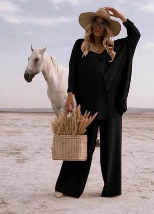Жіночий брючний костюм вільного фасону
сорочка оверсайз та вільні штани палаццо 
•мод# 7566 фото
