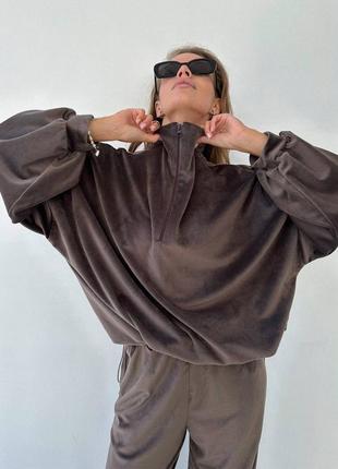 Велюровый костюм кофта на молнии + брюки палаццо клеш свободного кроя турция 🔥5 фото