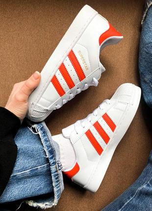 Жіночі кросівки чудової якості adidas superstar white and red розміри 36-40