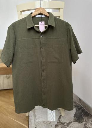 Літня лянна сорочка з коротким рукавом на ґудзиках audate6 фото
