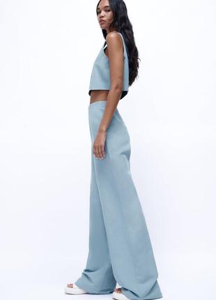 Льняні брюки вільного крою zara wide leg full length, штани палаццо з льону3 фото