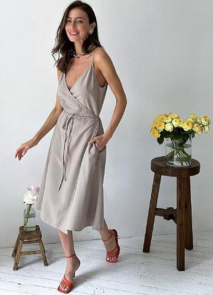Льняное платье миди на запах