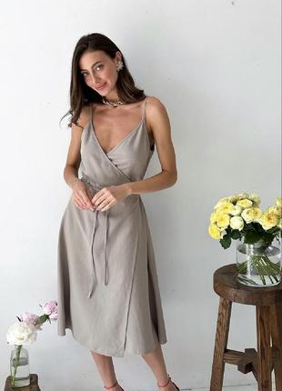 Льняное платье миди на запах