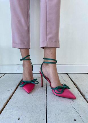 Туфли женские на каблуке атласные с бантиком4 фото