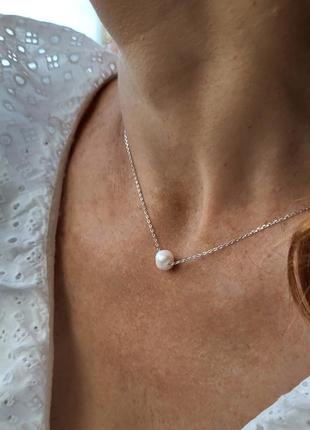 Жіночий срібний ланцюжок з підвіскою кольє з перлиною розмір регулюється 43+5 см срібло 925 кл2ж/800ш