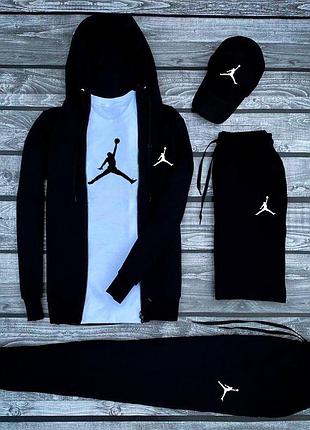 Костюм з принтом нашивкою джордан jordan кофта зіппер з капюшоном футболка вільна штани на манжетах комплект чорний білий кепка з бавовни чоловічий6 фото
