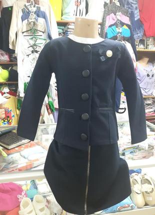 Школьный пиджак кофта на пуговицах для девочки синяя р.116 - 1525 фото
