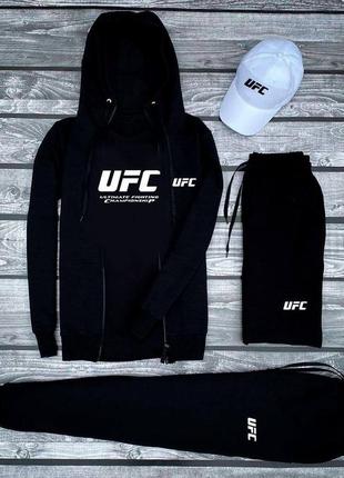 Костюм из хлопка с нашивкой принтом юфс ufc кофта зиппер с капюшоном брюки на манжетах футболка свободная комплект черный мужской кепка2 фото