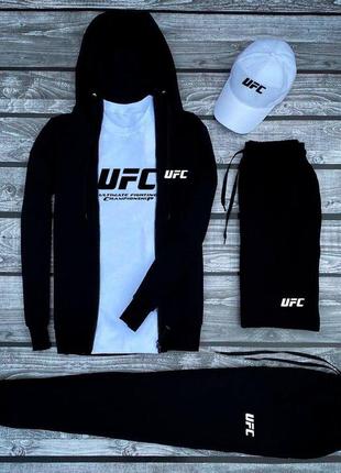 Костюм з бавовни з нашивкою принтом юфс ufc кофта зіппер з капюшоном штани на манжетах футболка вільна комплект чорний білий чоловічий кепка3 фото