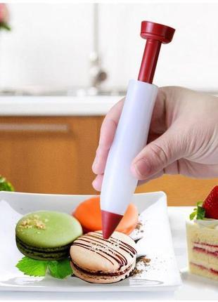 Кондитерский карандаш-шприц силиконовый 13,5 см, ручка для рисования на десертах (красный)
