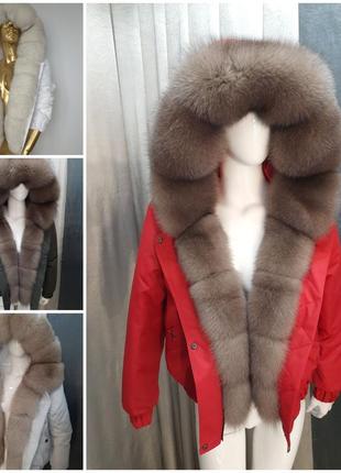 Модная женская зимняя куртка бомбер с натуральным мехом песца, доступная с 42 по 56 г.