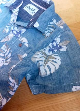 Літня сорочка-гаваї з пальмовим листям rebel для хлопчика/котонова сорочка/блакитна джинсова сорочка5 фото