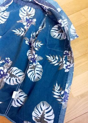 Летняя рубашка гаваи с пальмовыми листьями rebel для мальчика  / котоновая рубашка сорочка / голубая джинсовая рубашка9 фото