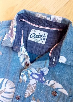 Летняя рубашка гаваи с пальмовыми листьями rebel для мальчика  / котоновая рубашка сорочка / голубая джинсовая рубашка3 фото