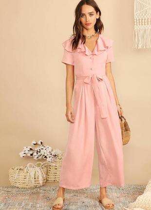Актуальный розовый комбинезон широкие брюки палаццо от shein тренд сезона!