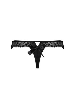 Кружевные трусики-танга с атласным бантиком naja thong black xxl/xxxl - passion2 фото