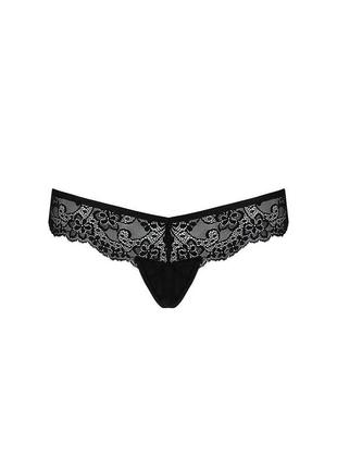 Мереживні трусики-танга з атласним бантиком naja thong black xxl/xxxl - passion1 фото