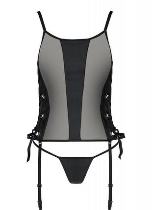 Сітчастий корсет з екошкіри, з люверсами та знімними пажами malwia corset black 4xl/5xl — passion