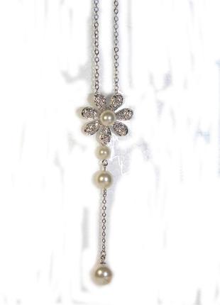 Цепочка с кулоном цветок с жемчужной подвеской