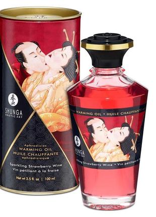 Разогревающее масло shunga aphrodisiac warming oil - sparkling strawberry wine (100 мл) без сахара