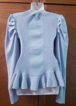 Laetitia mem новый оригинальный свитер кофта в рубчик с воланом2 фото