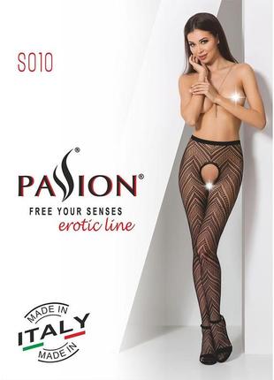 Эротические колготки-бодистокинг passion s010 black, с доступом, геометрический рисунок7 фото