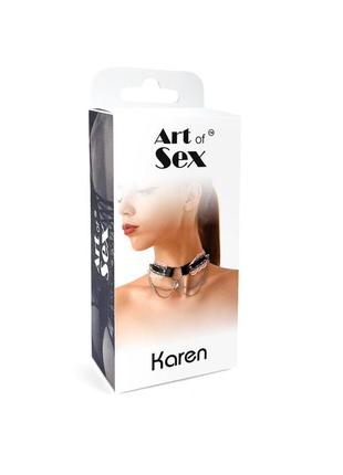 Сексуальний чокер art of sex - karen из натуральной кожи, черно-розовый6 фото