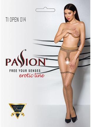 Тілесні колготки з відкритим доступом passion tiopen 014 beige 3/4 (20 den), імітація панчіх5 фото