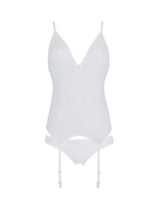 Корсет с пажами, трусики с ажурным декором и открытым шагом ursula corset white s/m — passion