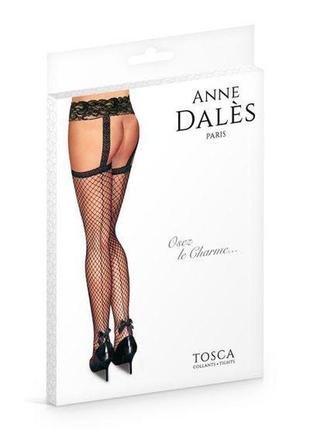 Панчохи з поясом anne de ales tosca t1 black, середня сіточка, ззаду стрілки, мереживний пояс3 фото