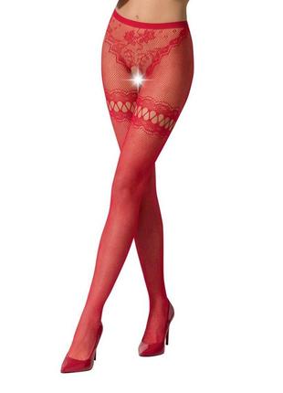 Эротические колготки-бодистокинг passion s015 red, имитация чулок в сеточку и трусиков с доступом