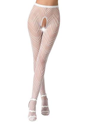 Эротические колготки-бодистокинг passion s010 white, с доступом, геометрический рисунок