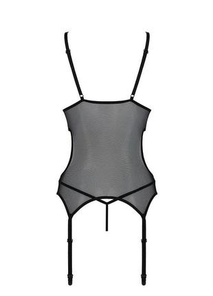Корсет с подвязками и ажурным лифом christa corset black l/xl — passion, стринги в комплекте6 фото
