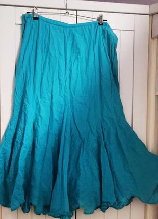 Бирюзовая коттоновая юбка с вышивкой1 фото