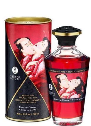 Разогревающее масло shunga aphrodisiac warming oil - blazing cherry (100 мл) без сахара, вкусный1 фото