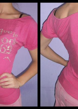 Розовая футболка со стразиками4 фото
