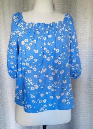 100% вискоза женская  блуза блузка штапель объемный рукав мелкий цветок ромашка фотосессия