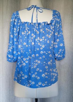 100% вискоза женская  блуза блузка штапель объемный рукав мелкий цветок ромашка фотосессия2 фото