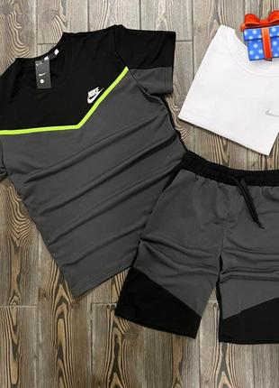 Трендовый летний комплект светоотражающий в стиле nike nsw tch найк спортивный стильный костюм шорты и футболка