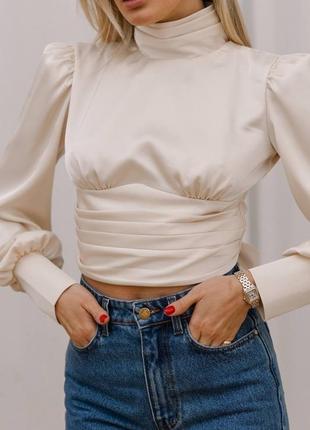 Шелковая блуза с рукавом фонарик5 фото