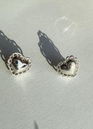 Сережки срібло 925 проби посріблення серце серця сердечки