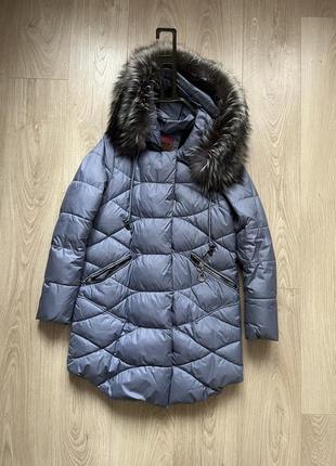 Пуховик женский натуральный пух/пряжение натуральный мех куртка зимняя1 фото