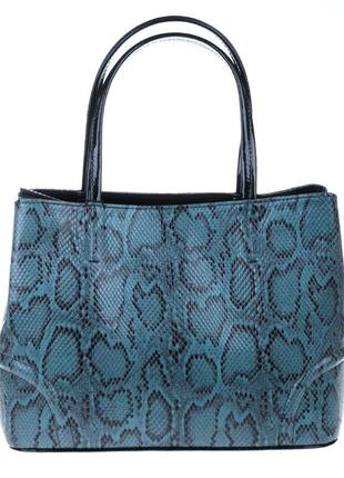 Женская сумка assa 1088м-15 кожаная темно-бирюзовая под питон1 фото