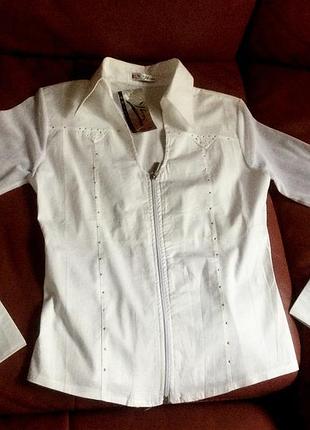Блузка біла стрейчева на блискавці, р.38/12лет
