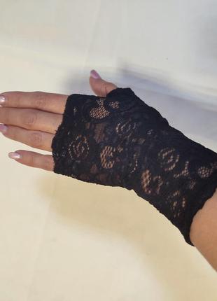 Ажурные перчатки минетки перчатки без пальцев карнавальные готические нарядные1 фото