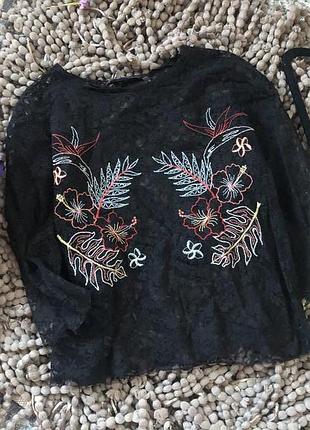 Трендова гіпюрова блузка, кофта zara з вишивкою