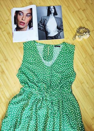 Tex ❤️‍🔥отличное вискозное зеленое платье в горошек6 фото