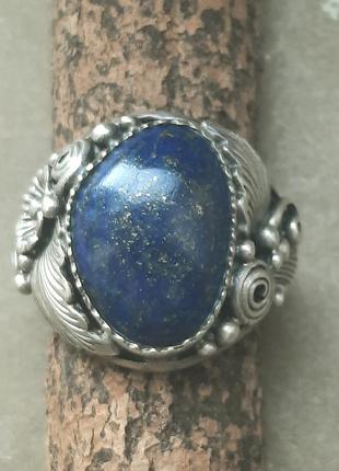 Дизайнерский винтажный филигранный серебряное кольцо кольцо с лазуритом1 фото