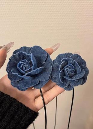 Чокер аксесуар браслет денім квітка троянда 🖤 кольє намисто буси на шию стильний модний новий 3