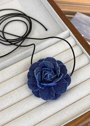Чокер аксесуар браслет денім квітка троянда 🖤 кольє намисто буси на шию стильний модний новий2 фото